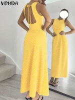 Sleeveless Backless Dot Print Sundress – Lace-Up Summer Beach Dress 2025