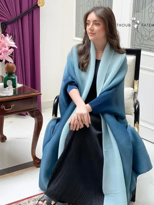 Miyaki Plus Size Pleated Robe – Bat-Sleeve Blouse with Belt