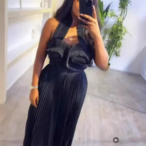 Plus Size Miyaki 2-Piece Pleated Halter Top & Wide-Leg Pants