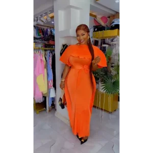 Miyaki Plus Size Pleated Dress – Shawl & Tie Waist Silk Gown