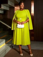 Elegant A-Line Evening Dress with Beading & Cloak Sleeves