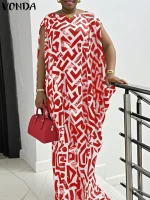 Plus Size Bohemian Printed Maxi Dress – Sleeveless Casual Loose Fit 5XL