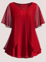 “Plus Size Mesh Stitch Ruffle Sleeve Top”