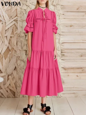 VONDA Summer Ruffled Lace-Up Dress – 2025