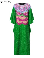 Plus Size 2025 Boho Printed Maxi Dress – Oversized, Long Sleeve, Loose Fit