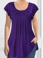 Women’s Casual Purple Pleated T-Shirt