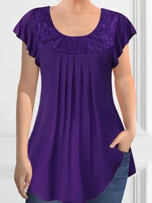 Women’s Casual Purple Pleated T-Shirt