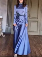 Elegant African High Collar Long Sleeve A-Line Dress