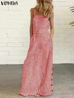 VONDA Women’s Boho Sleeveless Plaid Tank Dress – Summer 2025