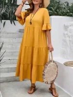 Plus Size V-Neck Colorblock Maxi Dress
