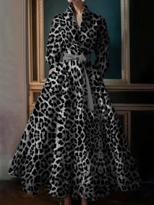 Elegant Leopard Print A-Line Dress – Autumn 2025