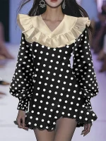 Women’s Elegant Mini Dress – 2025 Ruffled Polka Dot Holiday Sundress