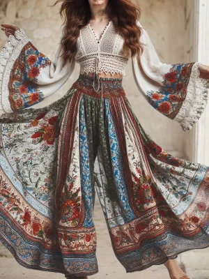 Casual Printed Wide Leg Pants 2025