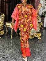 Plus Size 5XL Bohemian Printed Dress Set – 2PCS Patchwork Tops & Skirts