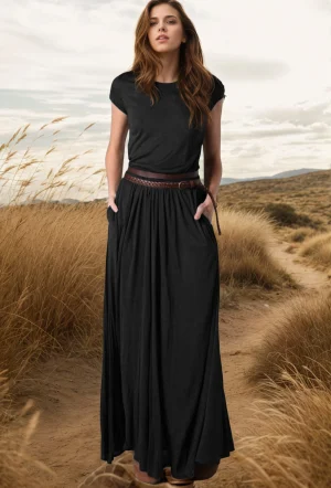 Plus Size Black Pleated A-Line Dress