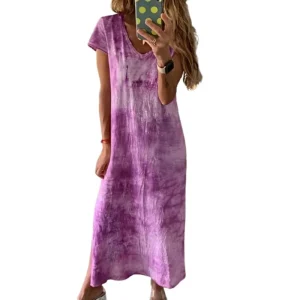 Plus Size Summer V-Neck Tie-Dye Printed Dress