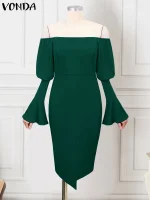 Plus Size 5XL 2025 Off-Shoulder Ruffle Sleeve Knee-Length Dress