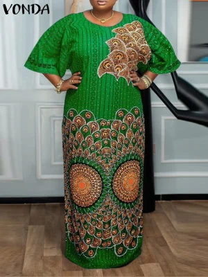 2025 Bohemian Vintage Maxi Dress with Flare Sleeves