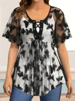Plus Size Butterfly Lace Flutter Sleeve Tunic
