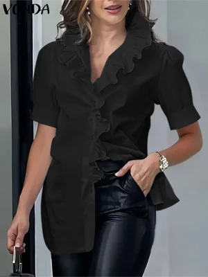 Plus Size 5XL Ruffled Collar Summer Blouse