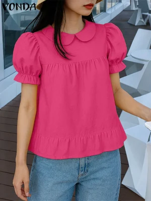 Women’s Peter Pan Collar Short Sleeve Blouse