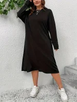 Plus Size Knitted Dress – Elegant & Solid Color