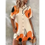 Plus Size Printed Front Button Shirt Dress (1XL–5XL)