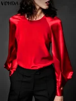 Women’s Satin Tunic Blouse – 2025 Oversized Long Sleeve Top
