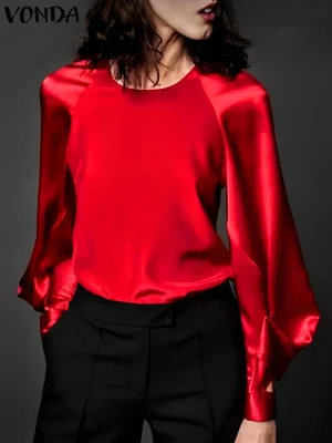 Women’s Satin Tunic Blouse – 2025 Oversized Long Sleeve Top