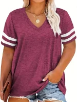 Plus Size Colorblock V-Neck Tee