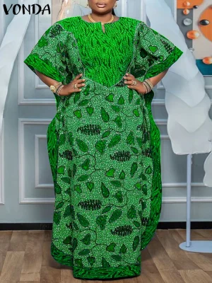 Plus Size 5XL VONDA Bohemian Maxi Summer Dress
