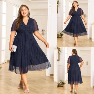 Plus Size V-Neck Evening Party Dress