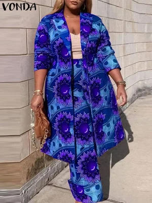 Women’s Bohemian Two-Piece Set – 2025 Holiday Printed Oversized Suit