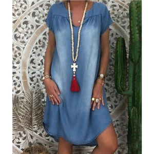 Plus Size V-Neck Denim Swing Dress