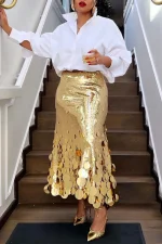 Plus Size Gold Sequin Party Skirt