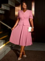 Elegant V-Neck Button-Up A-Line Dress for Women