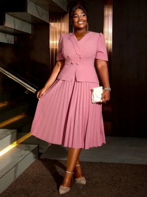 Elegant V-Neck Button-Up A-Line Dress for Women