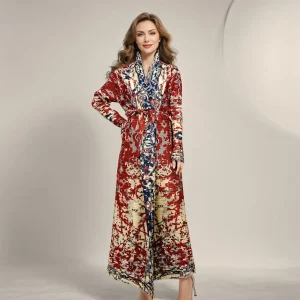 Miyaki Plus Size Pleated Robe – Tropical Tie-Dye Blouse