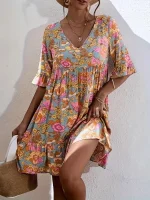 Plus Size Boho Floral Ruffle Dress