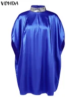 Plus Size High Neck Knee-Length Dress – Loose & Elegant