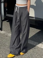 2025 Women’s Casual Wide Leg Stripe Pants with Color Patchwork