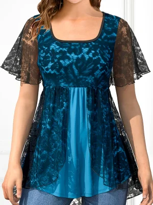 Plus Size Lace Patchwork Tunic Blouse
