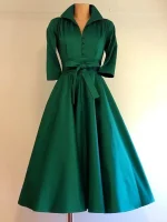 Elegant Turn-Down Collar A-Line Dress