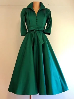 Elegant Turn-Down Collar A-Line Dress