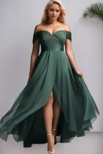 Chiffon Off-Shoulder Pleated Maxi Dress