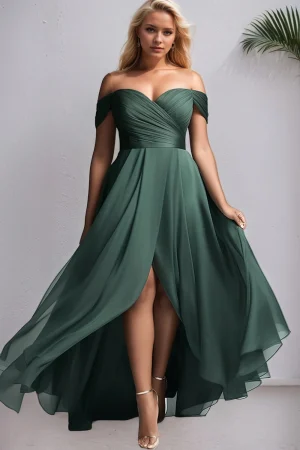 Chiffon Off-Shoulder Pleated Maxi Dress