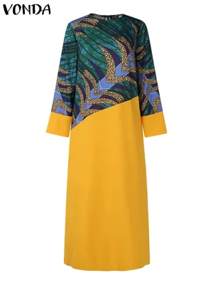 Vintage Printed Maxi Dress – 2025 Bohemian Patchwork Sundress