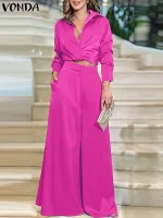 VONDA 5XL Satin Boho Two-Piece Set – Elegant 2025 Fashion