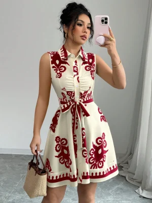 Strapless Floral Belted Summer Dress