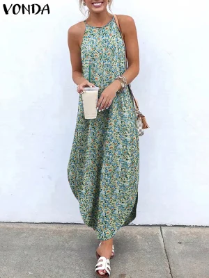 Plus Size 5XL Sleeveless Halter Maxi Dress